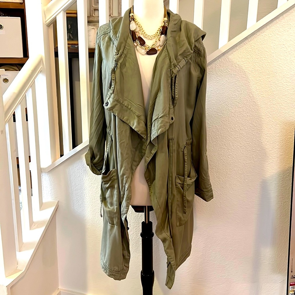 Hollister, utility green cardigan style zipper hooded jacket